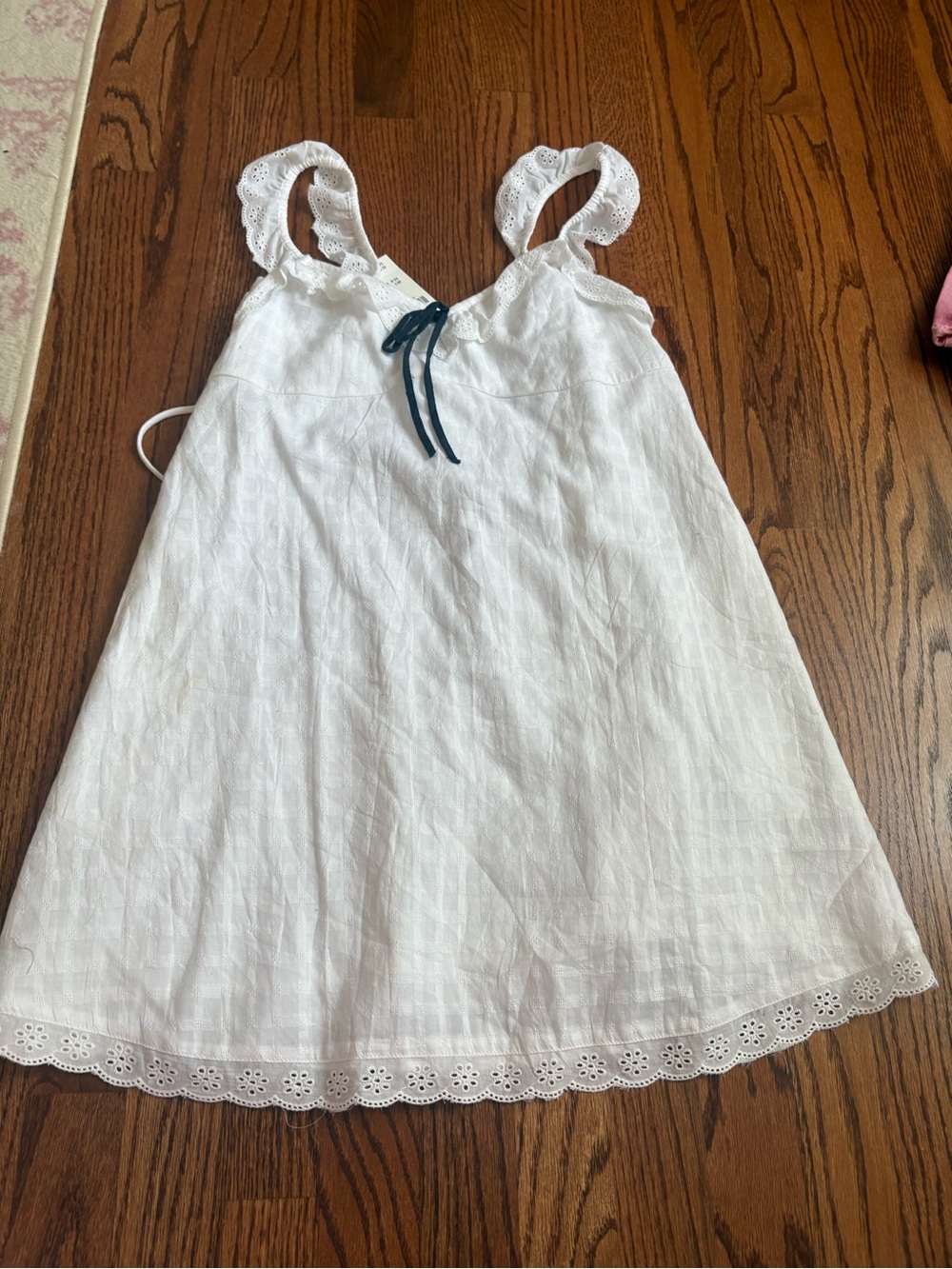 Hollister White Eyelet Mini Dress with Navy Tie